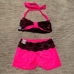 little girls pink and black dance bra and shorts